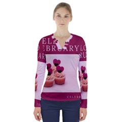 Hello February Text And Cupcakes V-neck Long Sleeve Top by artworkshop