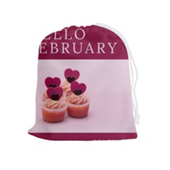 Hello February Text And Cupcakes Drawstring Pouch (xl) by artworkshop