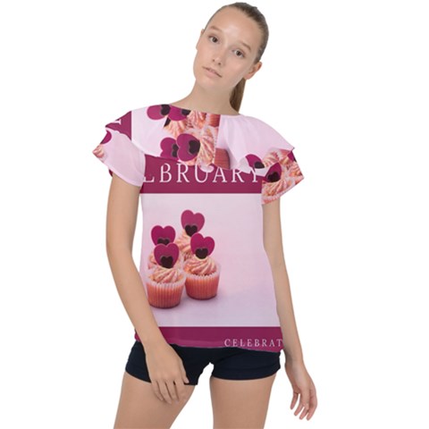 Hello February Text And Cupcakes Ruffle Collar Chiffon Blouse by artworkshop