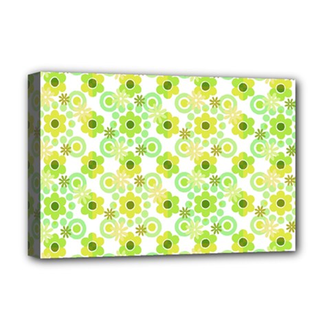 Bitesize Flowers Pearls And Donuts Yellow Green Check White Deluxe Canvas 18  X 12  (stretched) by Mazipoodles