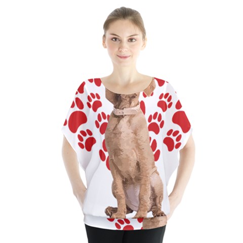 Vizsla Gifts T- Shirt Cool Vizsla Valentine Heart Paw Vizsla Dog Lover Valentine Costume T- Shirt Batwing Chiffon Blouse by maxcute