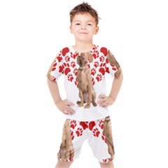 Vizsla Gifts T- Shirt Cool Vizsla Valentine Heart Paw Vizsla Dog Lover Valentine Costume T- Shirt Kids  Tee And Shorts Set by maxcute