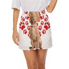 Vizsla Gifts T- Shirt Cool Vizsla Valentine Heart Paw Vizsla Dog Lover Valentine Costume T- Shirt Mini Front Wrap Skirt by maxcute