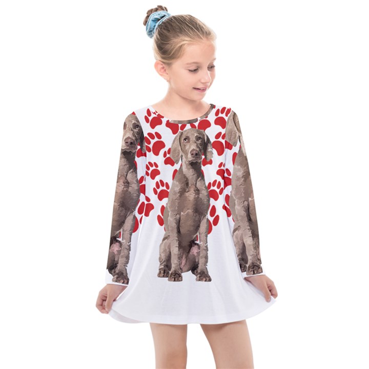 Weimaraner Gifts T- Shirt Cool Weimaraner Valentine Heart Paw Weimaraner Dog Lover Valentine Costume Kids  Long Sleeve Dress