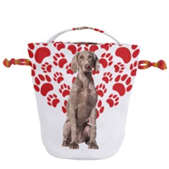 Weimaraner Gifts T- Shirt Cool Weimaraner Valentine Heart Paw Weimaraner Dog Lover Valentine Costume Drawstring Bucket Bag by maxcute