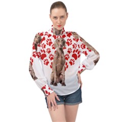 Weimaraner Gifts T- Shirt Cool Weimaraner Valentine Heart Paw Weimaraner Dog Lover Valentine Costume High Neck Long Sleeve Chiffon Top
