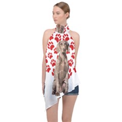 Weimaraner Gifts T- Shirt Cool Weimaraner Valentine Heart Paw Weimaraner Dog Lover Valentine Costume Halter Asymmetric Satin Top