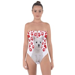 West Highland White Terrier Gift T- Shirt Cute West Highland White Terrier Valentine Heart Paw West Tie Back One Piece Swimsuit by maxcute