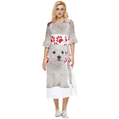 West Highland White Terrier Gift T- Shirt Cute West Highland White Terrier Valentine Heart Paw West Double Cuff Midi Dress by maxcute