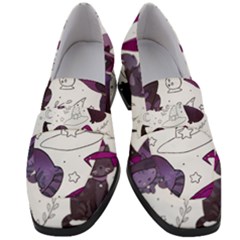 Witch Cat T- Shirt Cute Fantasy Space Witch Cats T- Shirt Women s Chunky Heel Loafers