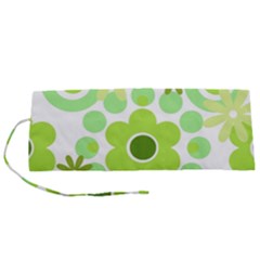 Flowers Pearls And Donuts Green Spearmint Green White Roll Up Canvas Pencil Holder (s) by Mazipoodles