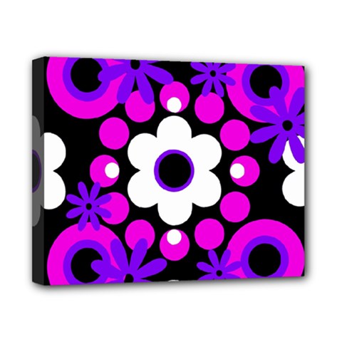 Flowers Pearls And Donuts Purple Hot Pink White Black  Canvas 10  X 8  (stretched) by Mazipoodles