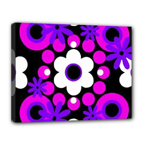 Flowers Pearls And Donuts Purple Hot Pink White Black  Canvas 14  X 11  (stretched) by Mazipoodles