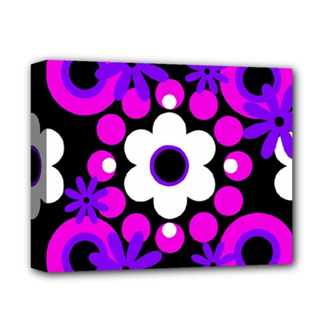 Flowers Pearls And Donuts Purple Hot Pink White Black  Deluxe Canvas 14  X 11  (stretched) by Mazipoodles