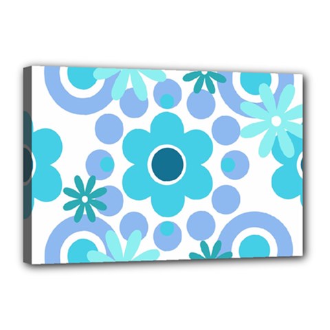 Flowers Pearls And Donuts Pastel Teal Periwinkle Teal White  Canvas 18  x 12  (Stretched)