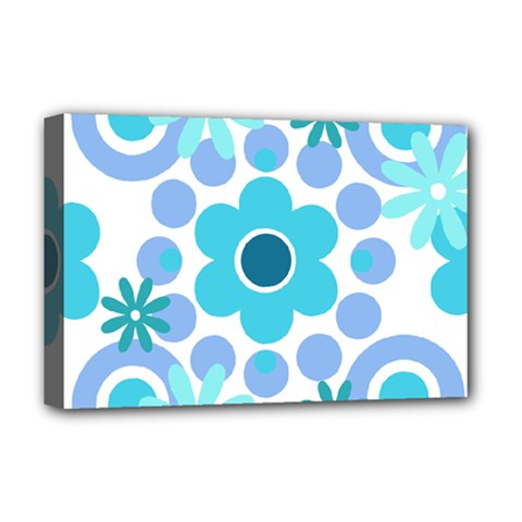 Flowers Pearls And Donuts Pastel Teal Periwinkle Teal White  Deluxe Canvas 18  x 12  (Stretched)