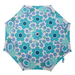 Flowers Pearls And Donuts Pastel Teal Periwinkle Teal White  Hook Handle Umbrellas (Large)