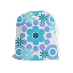 Flowers Pearls And Donuts Pastel Teal Periwinkle Teal White  Drawstring Pouch (XL)