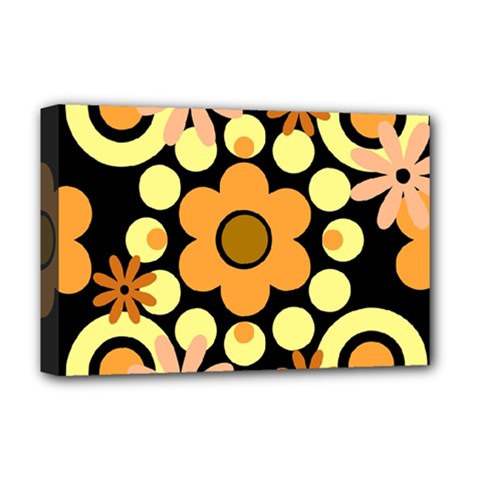 Flowers Pearls And Donuts Peach Yellow Orange Black Deluxe Canvas 18  X 12  (stretched) by Mazipoodles