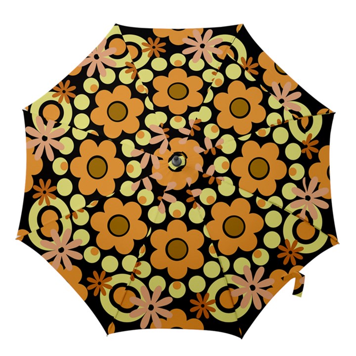 Flowers Pearls And Donuts Peach Yellow Orange Black Hook Handle Umbrellas (Small)