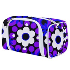 Flowers Pearls And Donuts Blue Purple White Black  Toiletries Pouch by Mazipoodles