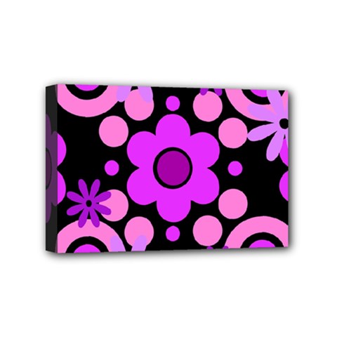 Flowers Pearl And Donuts Lilac Blush Pink Magenta Black  Mini Canvas 6  X 4  (stretched) by Mazipoodles