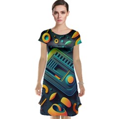 Abstract Pattern Background Cap Sleeve Nightdress