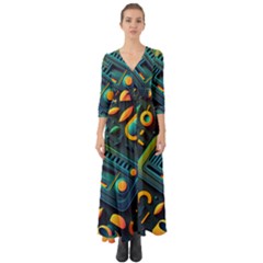 Abstract Pattern Background Button Up Boho Maxi Dress