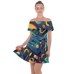 Abstract Pattern Background Off Shoulder Velour Dress