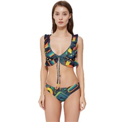 Abstract Pattern Background Low Cut Ruffle Edge Bikini Set