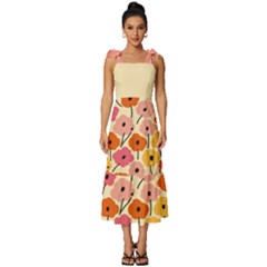 Floral Pattern Shawl Tie-strap Tiered Midi Chiffon Dress by flowerland