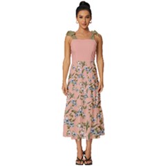 Flower Peach Blossom Tie-strap Tiered Midi Chiffon Dress