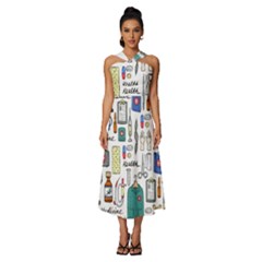 Medical Biology Detail Medicine Psychedelic Science Abstract Abstraction Chemistry Genetics Art Patt Sleeveless Cross Front Cocktail Midi Chiffon Dress