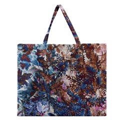 Brown Leaves Zipper Large Tote Bag by DinkovaArt