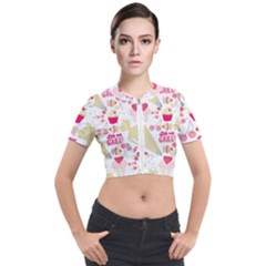 Desserts Pastries Baking Wallpaper Short Sleeve Cropped Jacket by Ravend