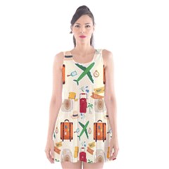 Suitcase Tickets Plane Camera Scoop Neck Skater Dress