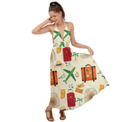 Suitcase Tickets Plane Camera Backless Maxi Beach Dress by Ravend