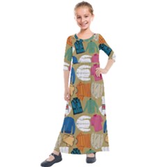 Pattern Art T-shirt Shirts Clothing Fabric Kids  Quarter Sleeve Maxi Dress