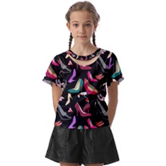 Heels Shoes Pattern Feminine Art Kids  Front Cut Tee