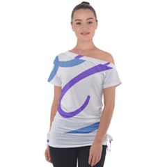 Abstract Pattern Blue And Gray T- Shirt Abstract Pattern Blue And Gray T- Shirt Off Shoulder Tie-Up Tee
