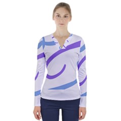 Abstract Pattern Blue And Gray T- Shirt Abstract Pattern Blue And Gray T- Shirt V-Neck Long Sleeve Top