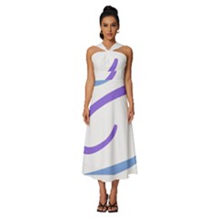 Abstract Pattern Blue And Gray T- Shirt Abstract Pattern Blue And Gray T- Shirt Sleeveless Cross Front Cocktail Midi Chiffon Dress