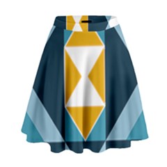 Abstract Pattern T- Shirt Hourglass Pattern  Sunburst Tones Abstract  Blue And Gold  Soft Furnishing High Waist Skirt by maxcute