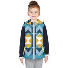 Abstract Pattern T- Shirt Hourglass Pattern  Sunburst Tones Abstract  Blue And Gold  Soft Furnishing Kids  Hooded Puffer Vest by maxcute