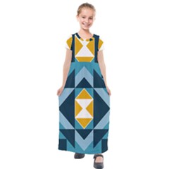 Abstract Pattern T- Shirt Hourglass Pattern  Sunburst Tones Abstract  Blue And Gold  Soft Furnishing Kids  Short Sleeve Maxi Dress by maxcute