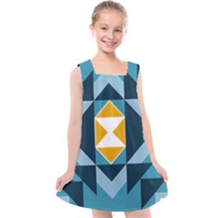 Abstract Pattern T- Shirt Hourglass Pattern  Sunburst Tones Abstract  Blue And Gold  Soft Furnishing Kids  Cross Back Dress by maxcute