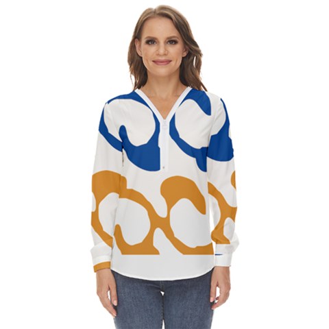 Abstract Swirl Gold And Blue Pattern T- Shirt Abstract Swirl Gold And Blue Pattern T- Shirt Zip Up Long Sleeve Blouse by maxcute