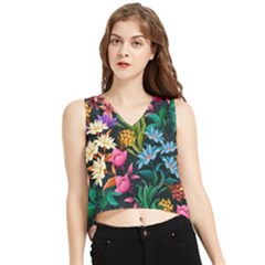 Floral Print  V-neck Cropped Tank Top by BellaVistaTshirt02