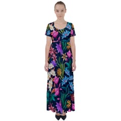 Floral Print  High Waist Short Sleeve Maxi Dress by BellaVistaTshirt02