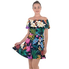 Floral Print  Off Shoulder Velour Dress by BellaVistaTshirt02